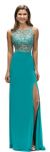 Boat Neck Jewel Mesh Top Long Formal Prom Dress in Teal
